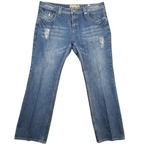 Born in Los Angeles Bootcut Jean Men 40x35 Blue Distressed Milk and Honey Cotton